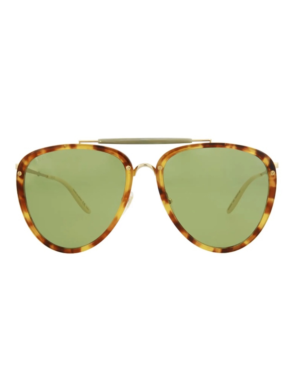 Gucci 58mm Aviator Sunglasses Havana Gold Green $575 NWT